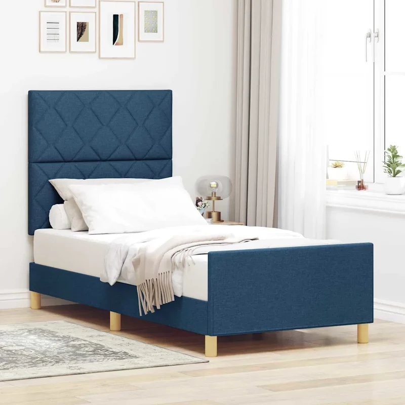 Struttura del letto con testiera Blu 90 x 190 cm Tessuto 3344773
