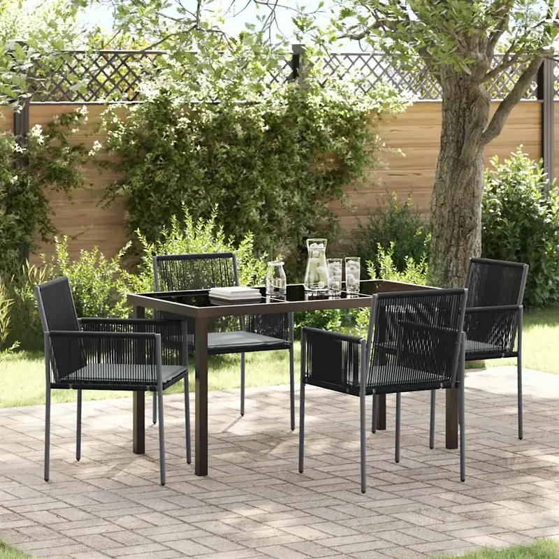 Set da Pranzo per Giardino 5 pz Nero Rattan in PE 3379109