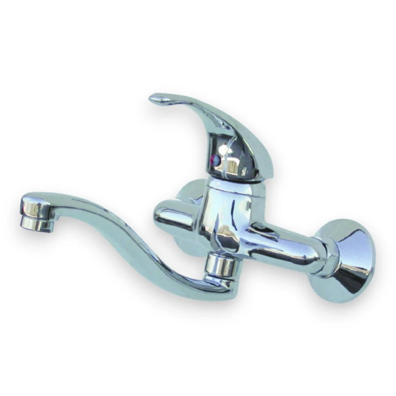 Miscelatore monocomando per bagno lavello a muro in ottone cromato