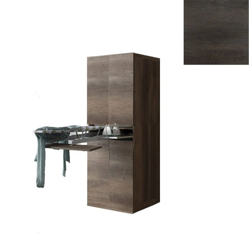 Mobile Lavanderia a Colonna per Lavatrice o Asciugatrice con Asse da Stiro e Ante 70x70x192A cm in Nobilitato Unika Olmo Scuro