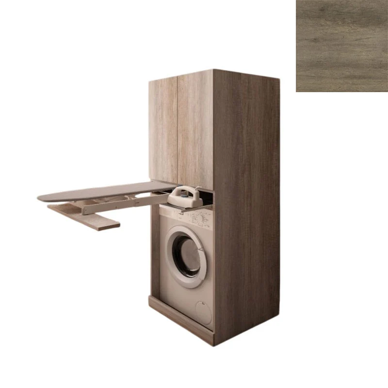 Mobile Lavanderia a Colonna per Lavatrice o Asciugatrice con Asse da Stiro e Ante Superiori 70x70x174A cm in Nobilitato Unika Olmo Naturale