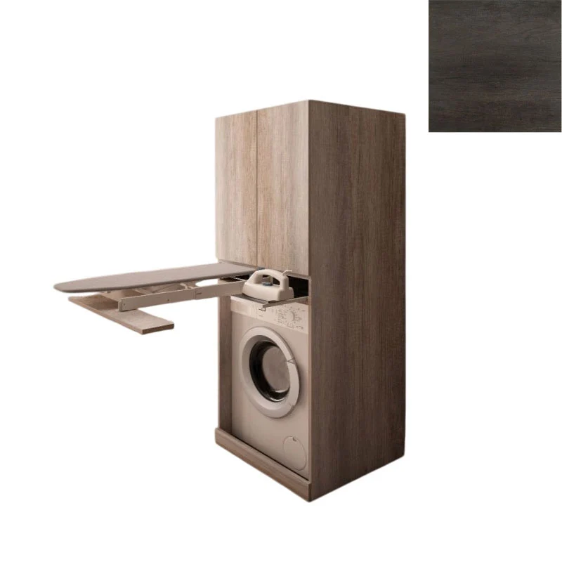 Mobile Lavanderia a Colonna per Lavatrice o Asciugatrice con Asse da Stiro e Ante Superiori 70x70x192A cm in Nobilitato Unika Olmo Scuro
