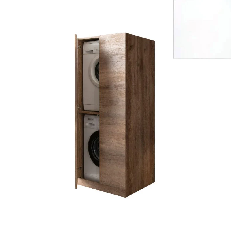 Mobile Lavanderia a Colonna per Lavatrice e Asciugatrice con Ante 70x70x174A cm in Nobilitato Unika Bianco Latte