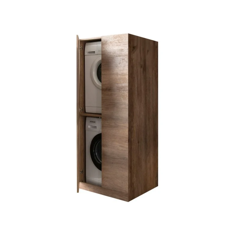 Mobile Lavanderia a Colonna per Lavatrice e Asciugatrice con Ante 70x70x174A cm in Nobilitato Unika Olmo Bianco
