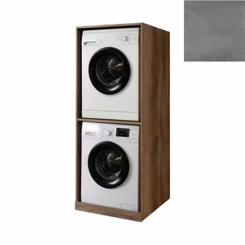 Mobile Lavanderia a Colonna per Lavatrice e Asciugatrice Senza Ante 70x70x174A cm in Nobilitato Unika Grigio Cemento