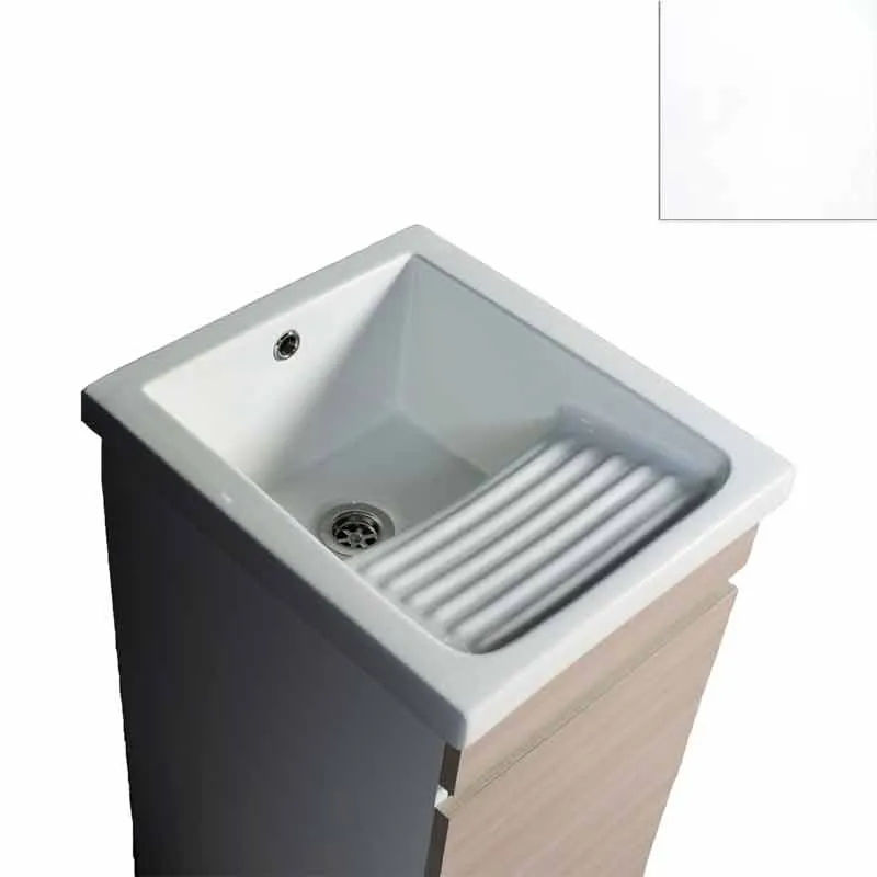 Mobile Lavatoio in Ceramica 1 Anta e Strofinatoio Integrato 45x50x86A cm Bianco Opaco