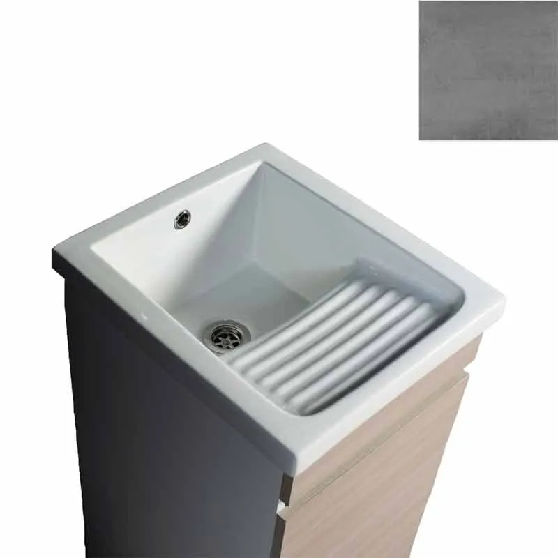 Mobile Lavatoio in Ceramica 1 Anta e Strofinatoio Integrato 45x50x86A cm Grigio Cemento