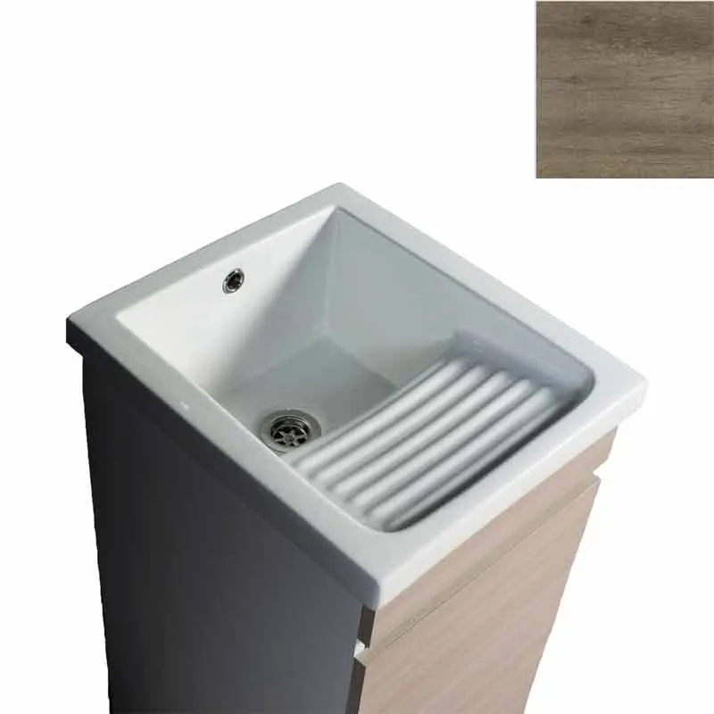 Mobile Lavatoio in Ceramica 1 Anta e Strofinatoio Integrato 45x50x86A cm Olmo Naturale