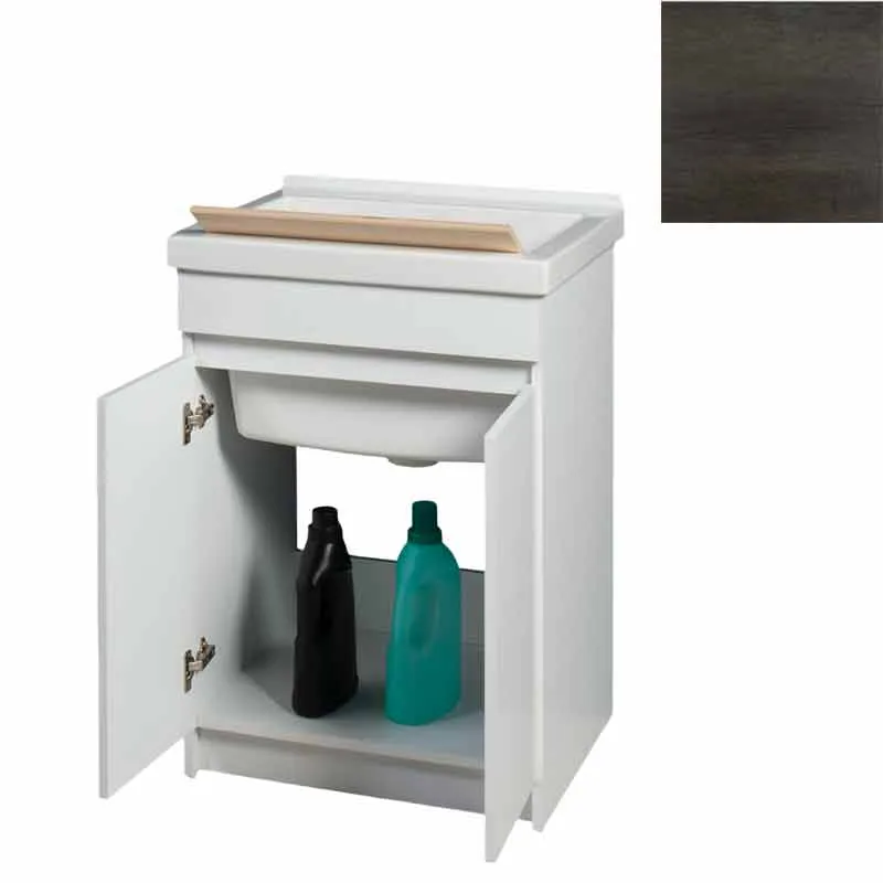Mobile Lavatoio in Ceramica 2 Ante con Strofinatoio in Legno Massello 60x50x86A cm Olmo Scuro