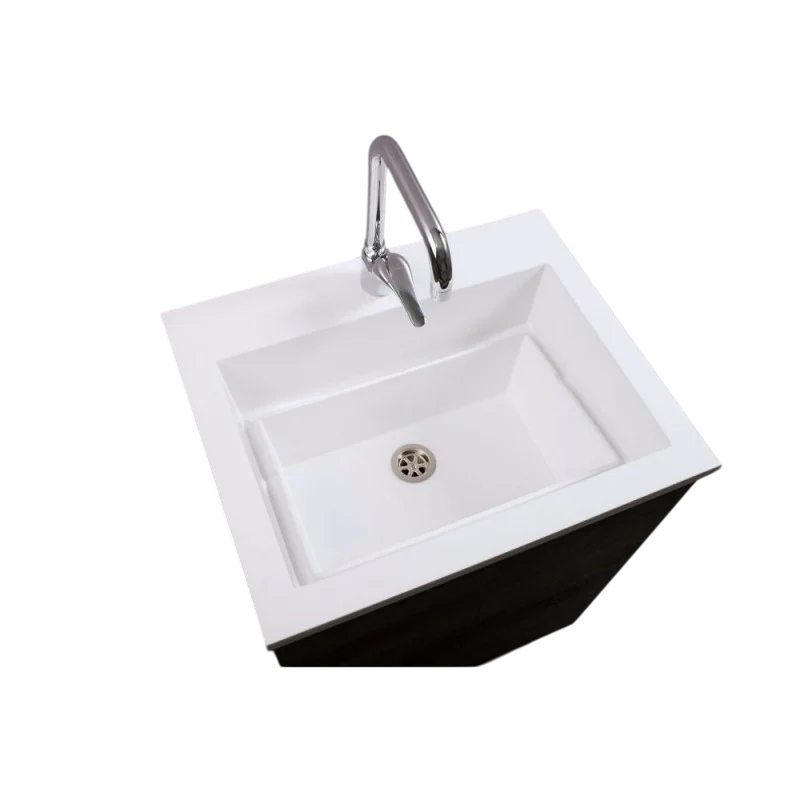 Mobile Lavatoio Sospeso Vasca Zeus in MineralMarmo Apertura a Cassettone 80x48x50 cm Grigio Cemento