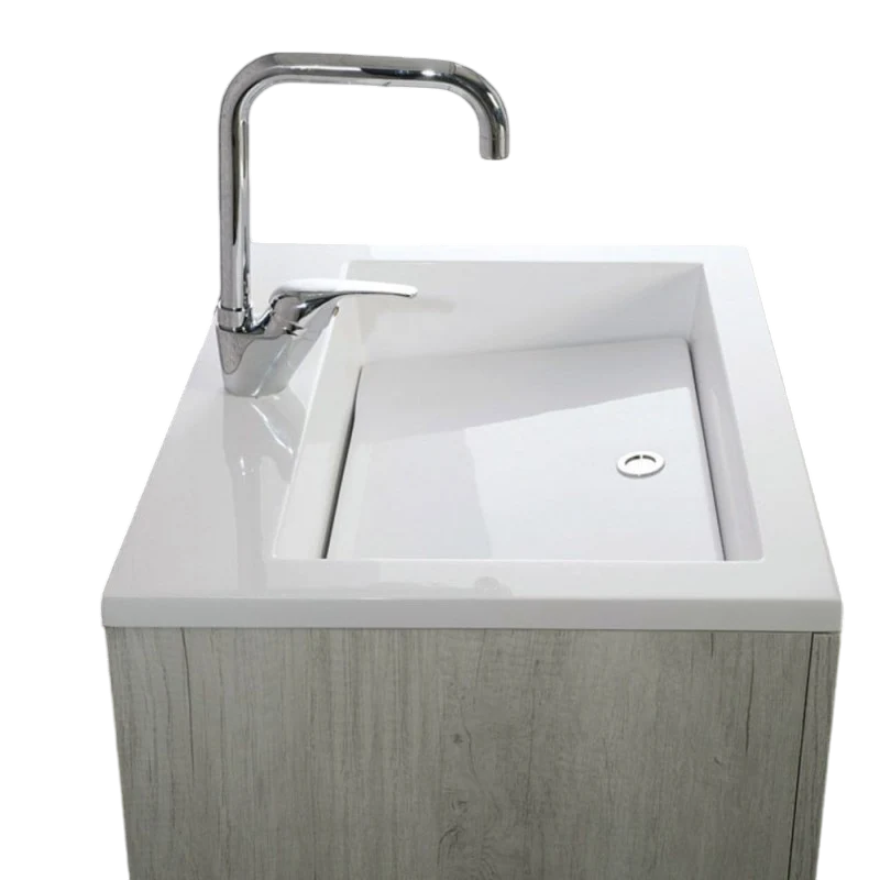Mobile Lavatoio Sospeso Vasca Zeus in MineralMarmo Apertura a Cassettone 80x48x50 cm Grigio Cemento