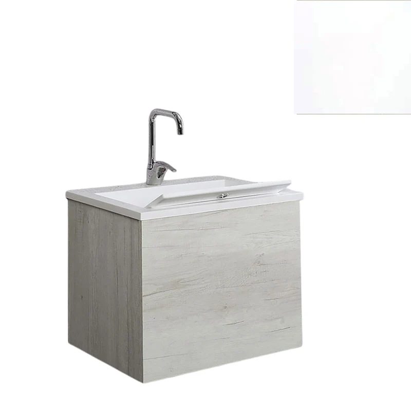 Mobile Lavatoio Vasca Zeus in MineralMarmo Apertura a 2 Ante 60x48x50 cm Bianco Latte