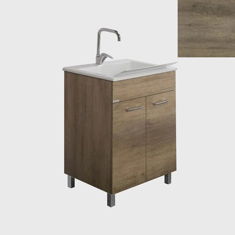Mobile Lavatoio Vasca Zeus in MineralMarmo Apertura a 2 Ante 77,5x48x84 cm Olmo Naturale