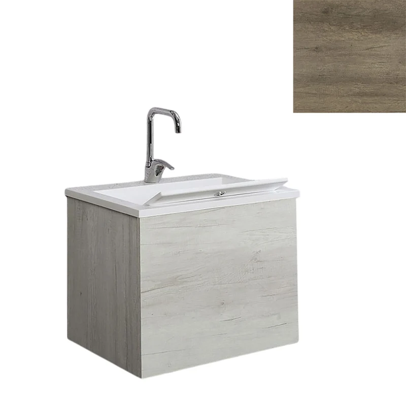 Mobile Lavatoio Sospeso Vasca Zeus in MineralMarmo Apertura a Cassettone 80x48x50 cm Olmo Naturale