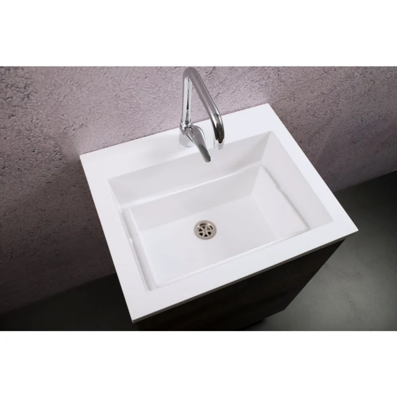 Mobile Lavatoio Sospeso Vasca Zeus in MineralMarmo Apertura a Cassettone 60x48x50 cm Grigio Cemento
