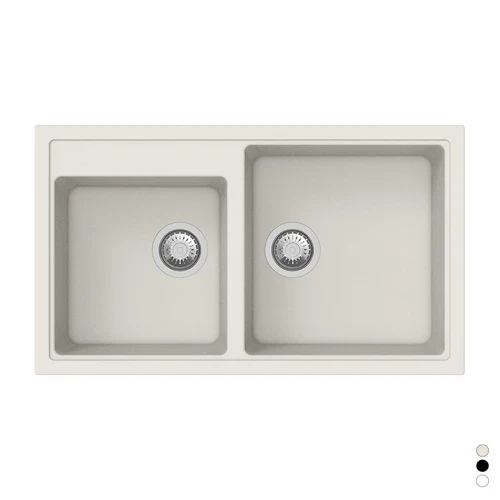 Lavello sintetico da incasso 2 vasche cm 86 bianco