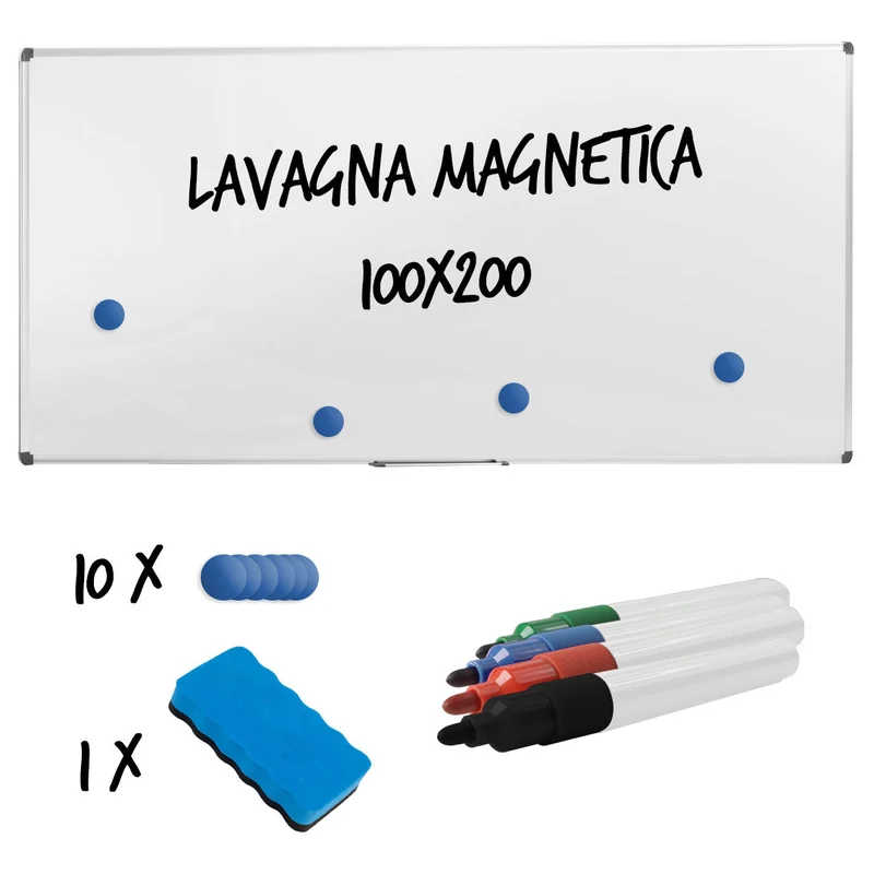 Lavagna per Ufficio Magnetica 200x100 cm in Alluminio Silver Seconda Scelta