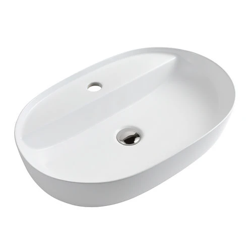 Lavabo da appoggio ovale mod. lav05 cm 61x41x14 bianco lucido