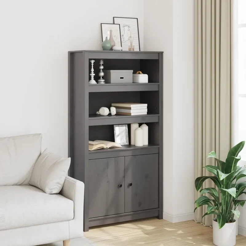 Credenza Grigio 80x35x154 cm in Legno Massello di Pino 823521