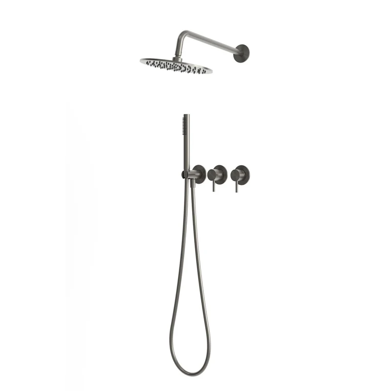Kit doccia incasso parete acciaio inox 316L canna di fucile con soffione 30 cm braccio miscelatore deviatore doccino supporto e flessibile KIT-DOCCIA-PARETE-30-CANNA-FUCILE