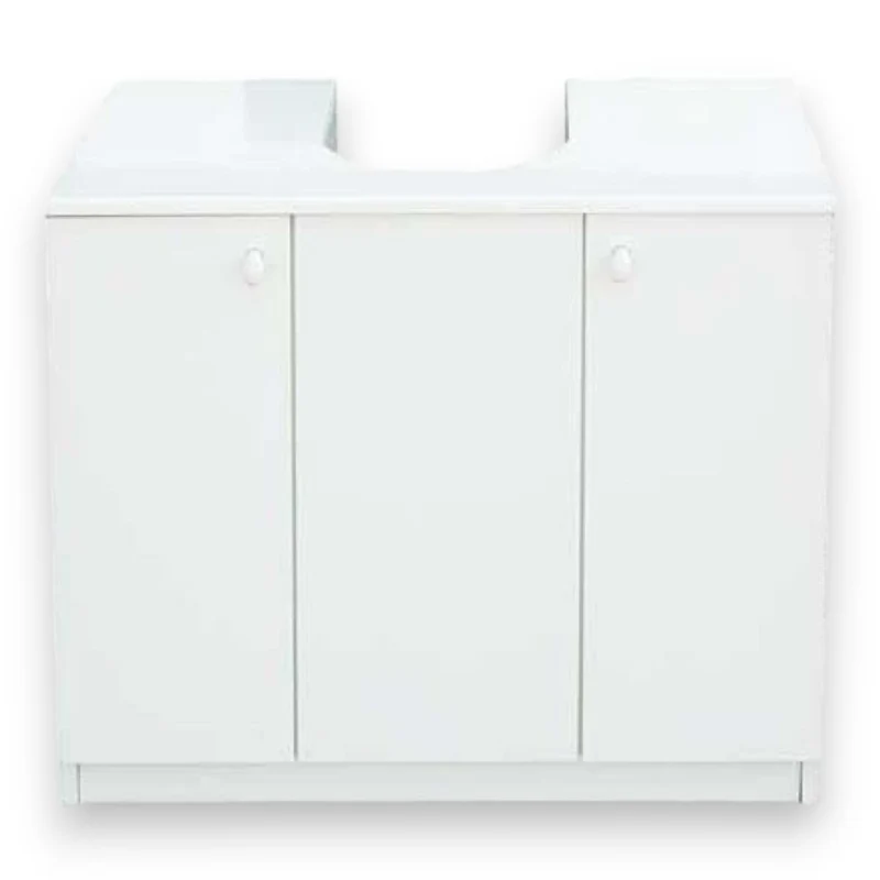 Mobiletto da bagno 2 ante copri colonna per lavabo in legno laccato bianco Lisa