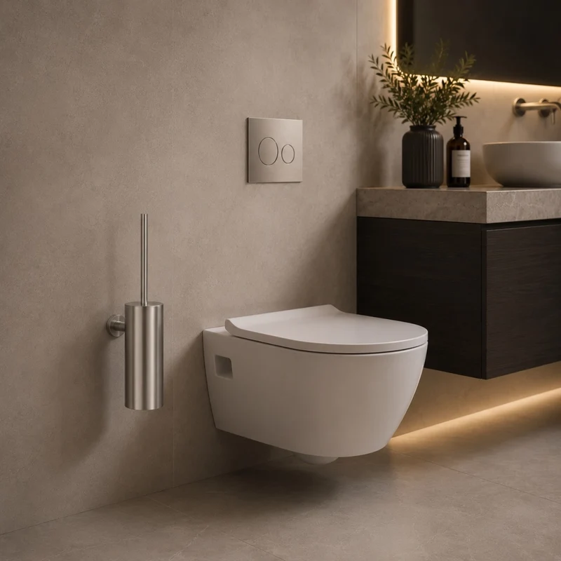 SINED Porta Scopino da Parete Sospeso in Acciaio Inox 316L Satinato per Ambienti Umidi e Contemporanei - Modello LEVANTE