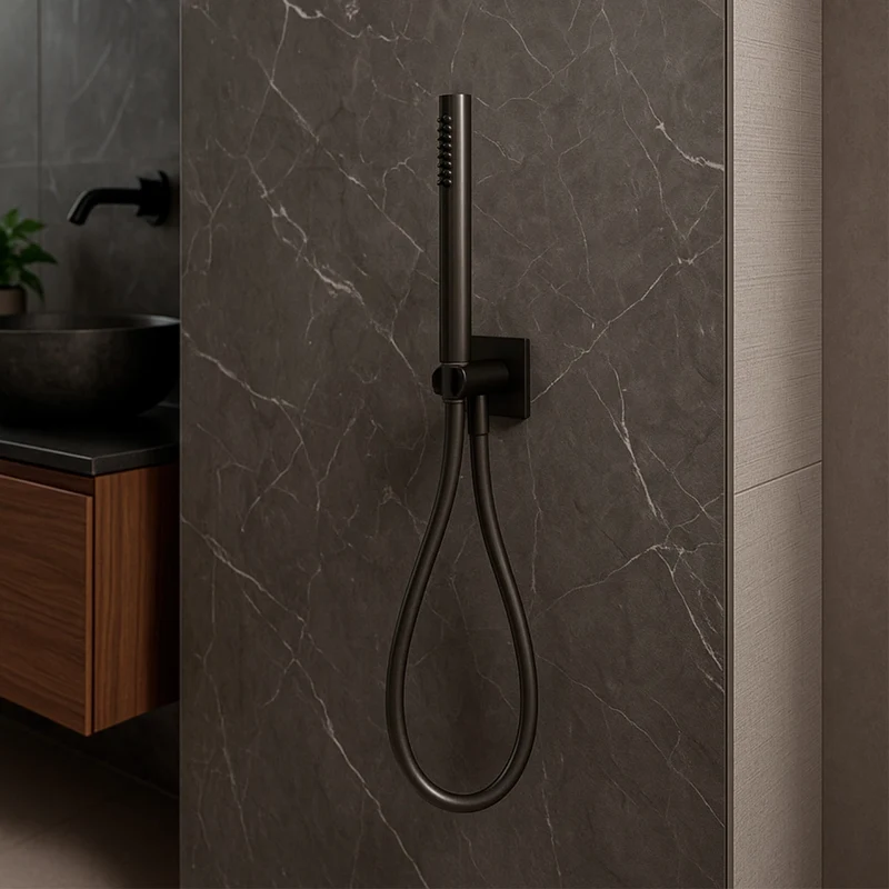 SINED Doccetta canna fucile in acciaio 316L finitura PVD con attacco universale compatibile docce interne ed esterne elevata resistenza allusura design moderno modello Levante DOCCINO-LEVANTE-CANN