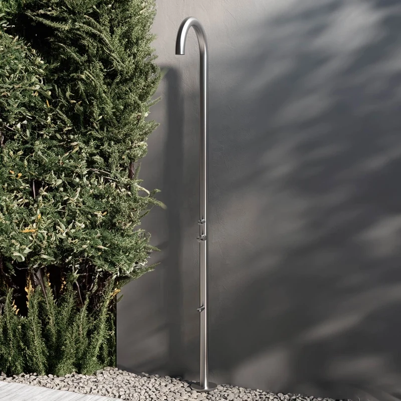 SINED Doccia Esterna Inox Satinato in Acciaio 316L 244 cm di Altezza 6 cm di Diametro Con Sistema Cbox Ideale per Ambienti Marini e Piscine Modello Olbia