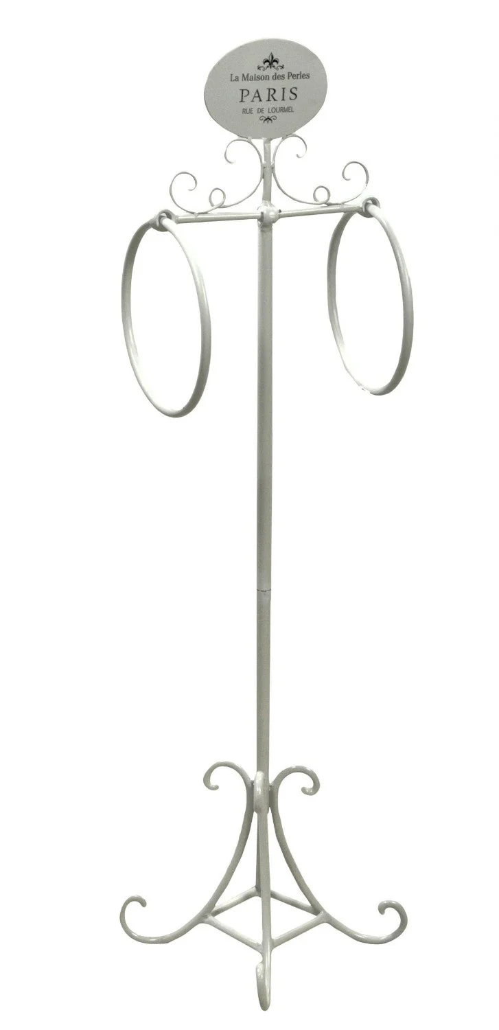 Portasciugamani a Stelo in Metallo 2 Anelli 25x24H98cm Paris Bianco