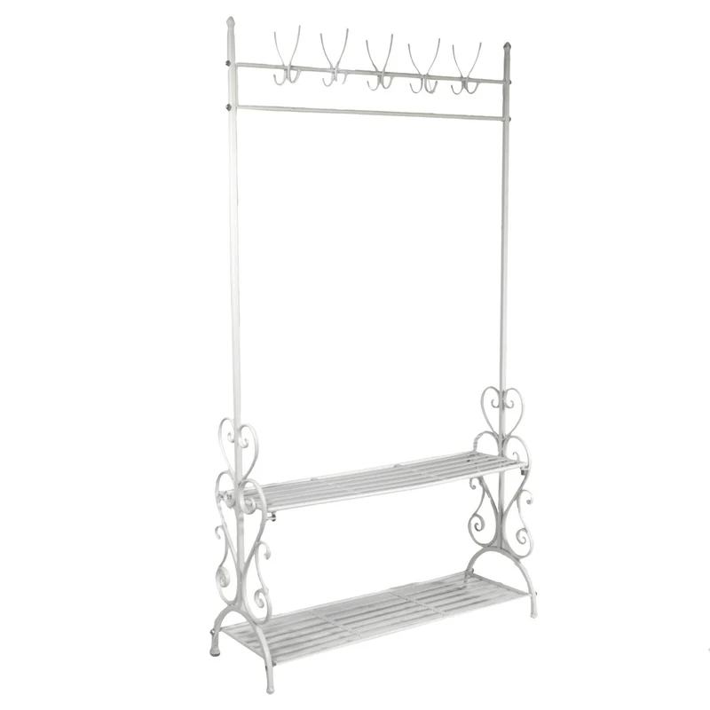 Appendiabiti in Metallo 5 Posti con Ripiani 100x37H182,5cm Bianco