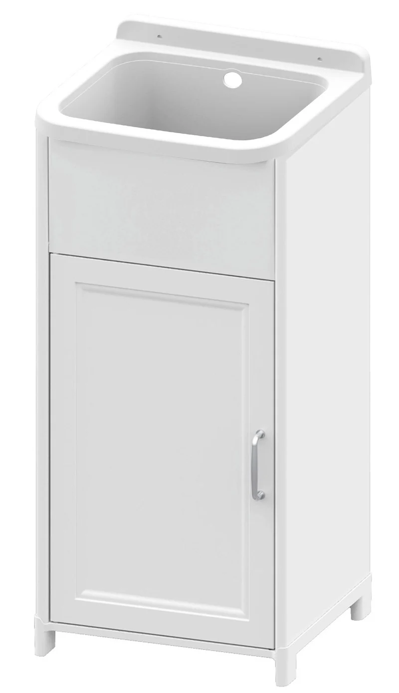 Mobile Lavatoio 40x40x78 cm 1 Anta con Pilozzo Mini in Resina Bianco