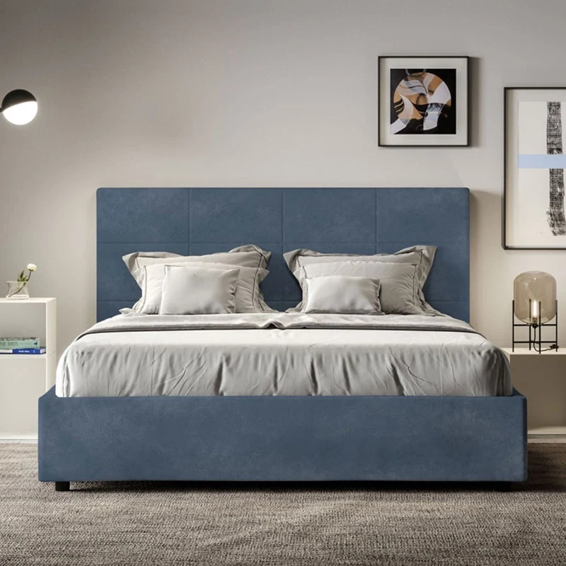 Letto imbottito Letto Matrimoniale alla Francese 150x200 cm Mika - Senza rete,Microfibra,Blu