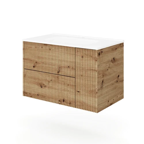 Base sospesa mobile bagno con lavabo mod. trio cannettato cm 81x46 rovere oro