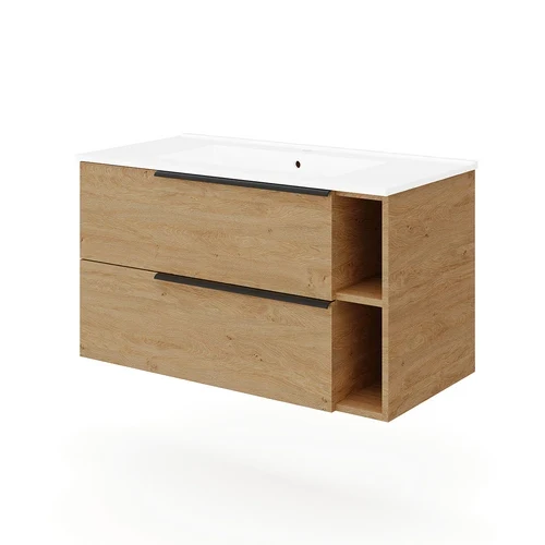 Base sospesa mobile bagno con lavabo mod. loft cm 101x46 noce scuro
