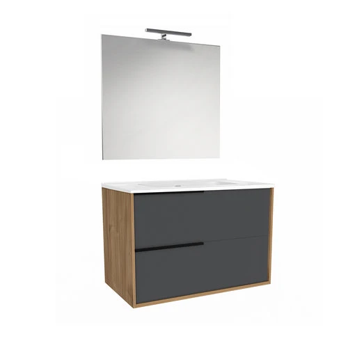 Mobile bagno sospeso mod. lisboa consolle l. 80 cm grigio spatolato marmo b.co