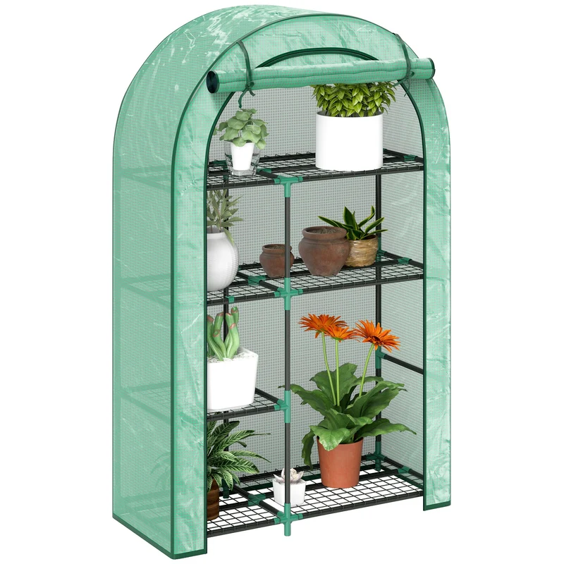 Serra a Parete a 4 Livelli 100x45x160 cm con Porta a Cerniera in Acciaio e PE Verde