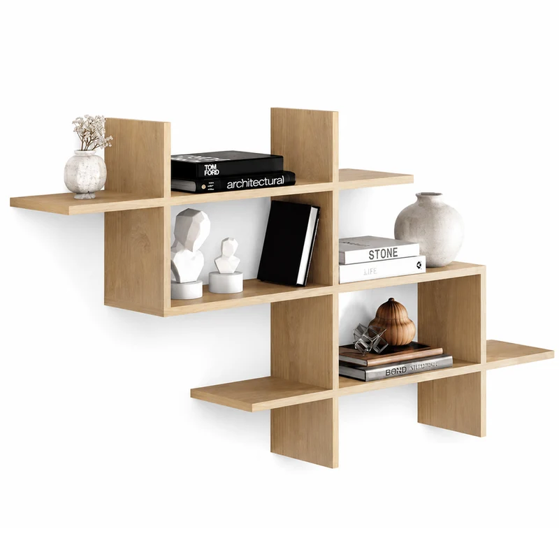 Mensola Libreria 3 Ripiani Geometrica in Legno Salvaspazio 150x82x22 cm Quercia