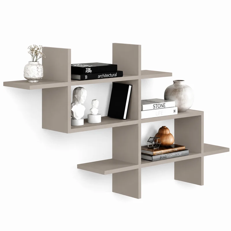 Mensola Libreria 3 Ripiani Geometrica Salvaspazio 150x82x22 cm Grigio Chiaro