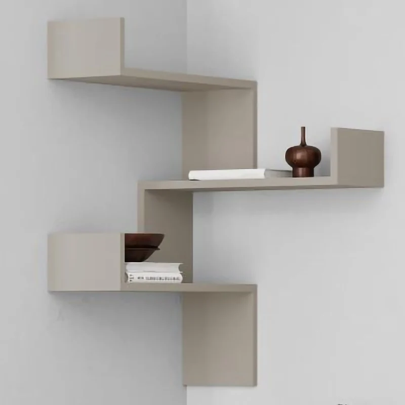 Mensola Scaffale Angolare da Parete 3 Piani Salvaspazio Sabbia 60 x 22 x 90H cm