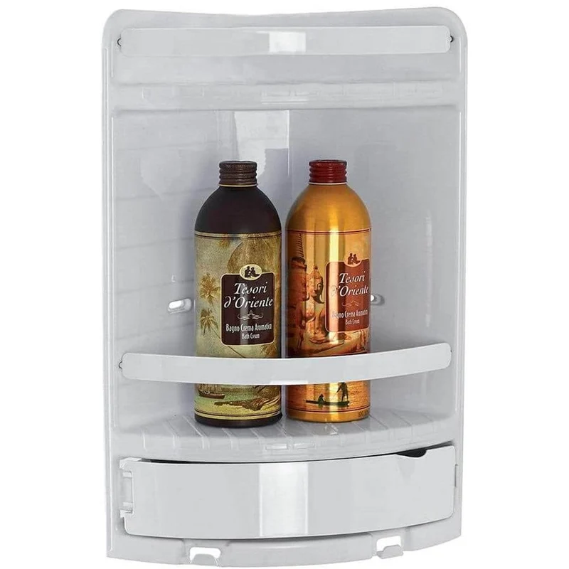 Angoliera da Bagno in Plastica Bianca con Due Ripiani e 1 Cassetto 20x20x41 cm