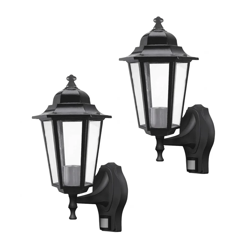 Lampada da parete Rabalux, per esterni, con sensore di movimento, IP43, E27, max 60 W, nera, Velence, 2 pezzi