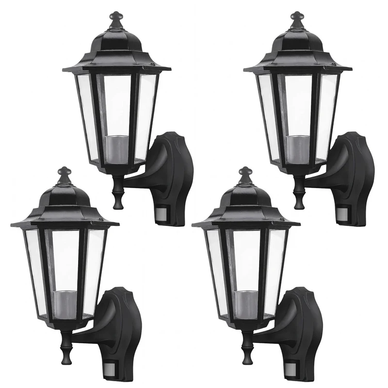 Lampada da parete Rabalux, per esterni, con sensore di movimento, IP43, E27, max 60 W, nera, Velence, 4 pezzi