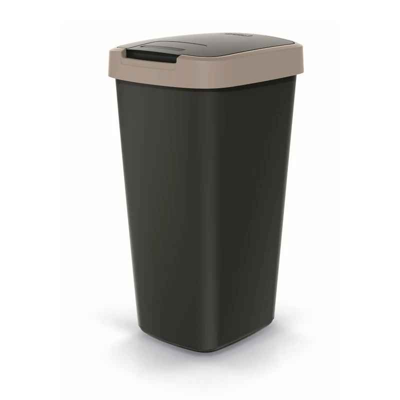 Keden COMPACTA Q Cestino per rifiuti con sportello - nero con cornice marrone chiaro