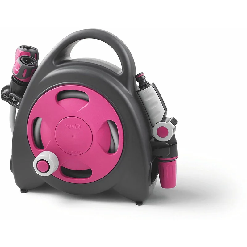 Aquabag Mini Avvolgitubo Per Giardino Completo Di Tubo e Raccordi Fucsia Kit Pronto All’Uso