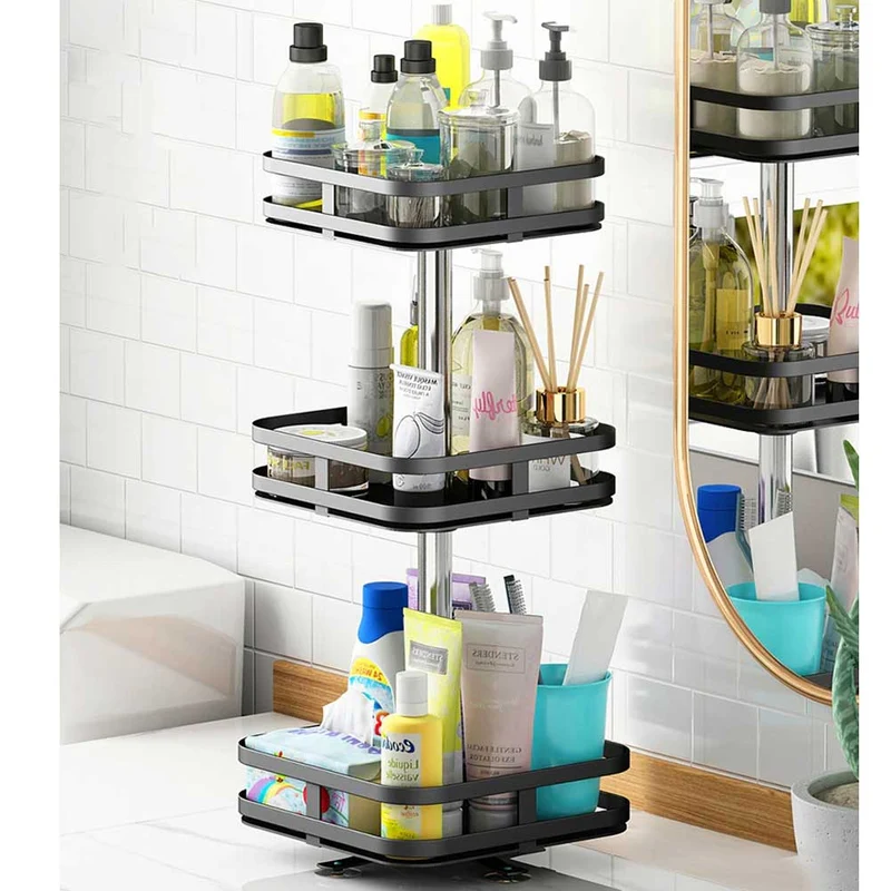 Supporto Dispenser Contenitore Porta spezie Metallo 3 Ripiani Girevoli Quadrato