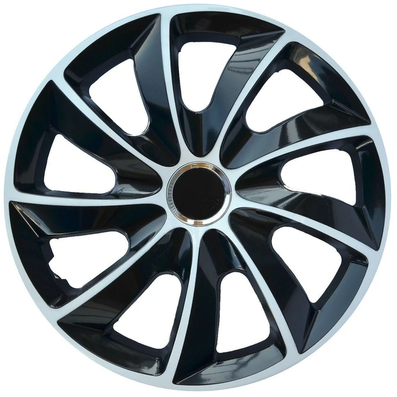 NRM STIG Copricerchi per cerchi in acciaio Set di 4 copricerchi bicolore per auto Adatto alla maggior parte delle marche e dei cerchi Plastica ABS (bianco/nero, 17")