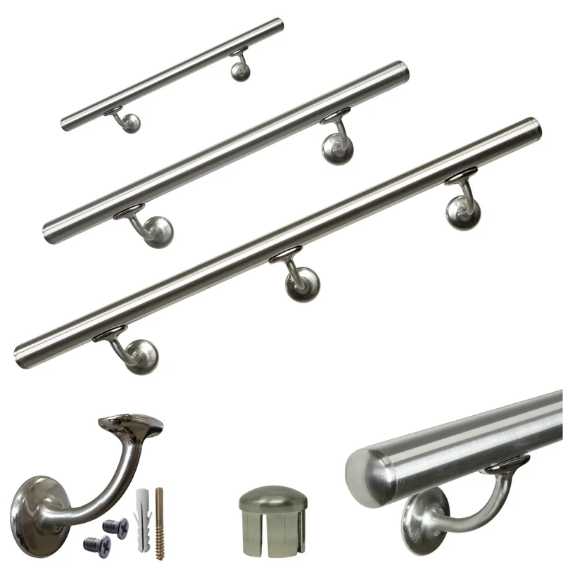 Corrimano scala interna in Acciaio Inox D.40mm con sup. a muro V42R