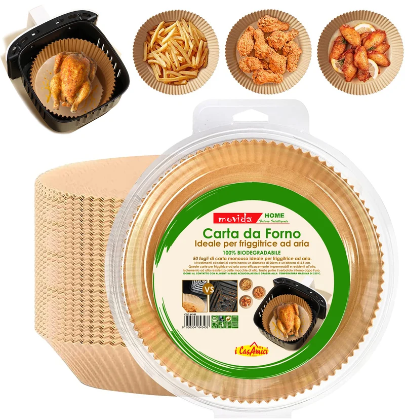 Carta forno per friggitrice ad aria DM20 – 50 pezzi biodegradabili