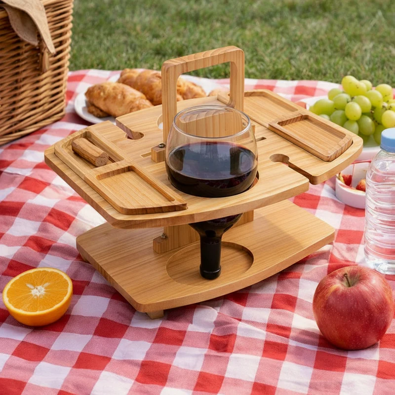 VINEREST – Wooden Picnic Wine Table with Divided Compartments
