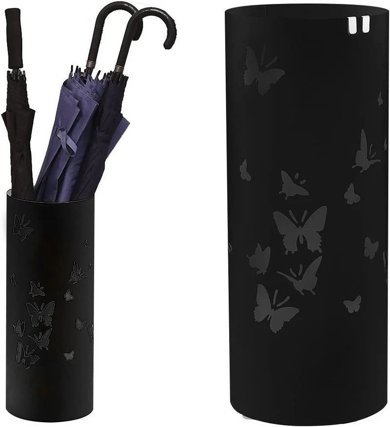 Portaombrelli in Ferro Design Rotondo Stand Nero Vaschetta Salvagoccia